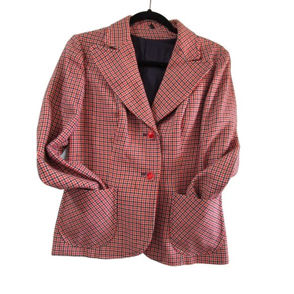 Houndstooth Tattersall Womans Wool Blend Vintage Jacket Creazion Loran GUC - Picture 2 of 16